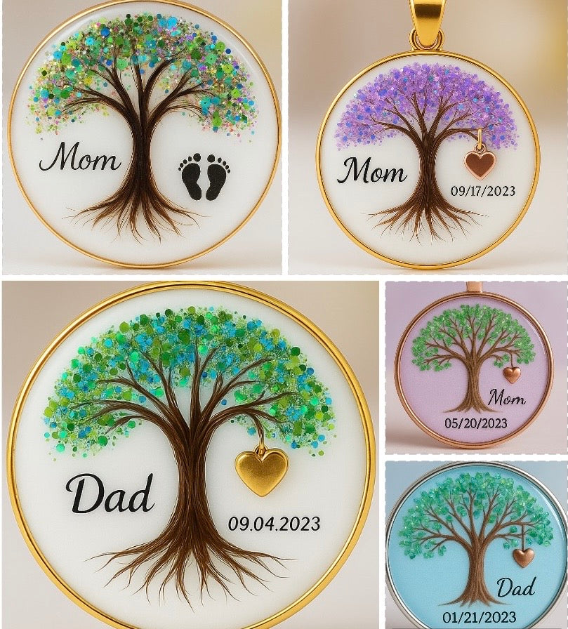 Custom Memorial Pendant – Tree of Life with Footprints | Loved One Tribute