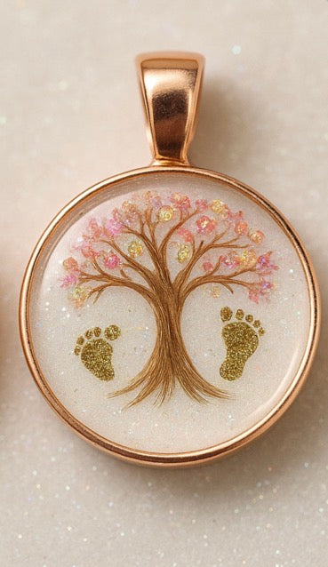 Custom Memorial Pendant – Tree of Life with Footprints | Loved One Tribute